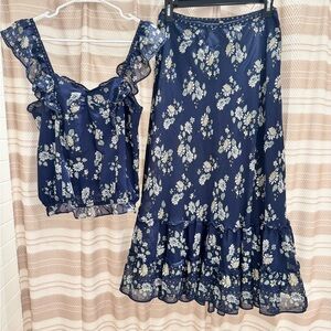 Max Studio Navy Floral Skirt Set